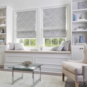 White Roman Shades in living room